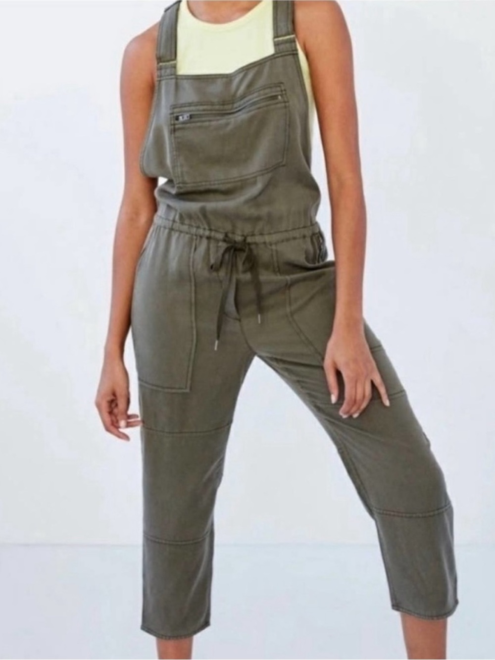 🌿 Aritzia Wilfred Free Valletta Overalls Olive Vintage Wash XXS EUC Minimalist